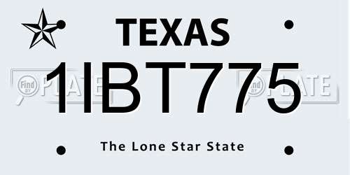 1IBT775 Texas License Plate
