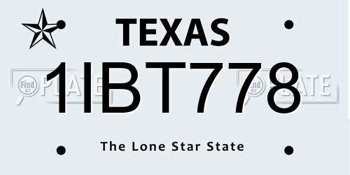 1IBT778 Texas License Plate