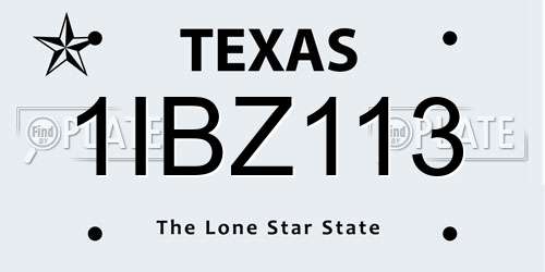 1IBZ113 Texas License Plate
