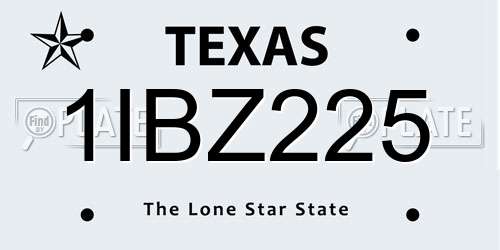 1IBZ225 Texas License Plate