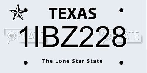 1IBZ228 Texas License Plate
