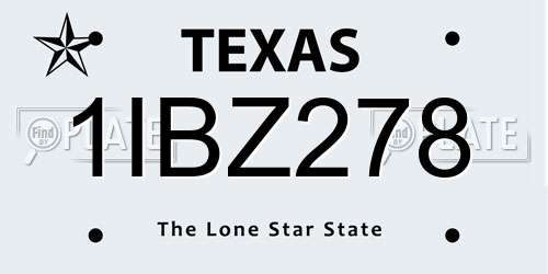 1IBZ278 Texas License Plate
