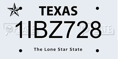 1IBZ728 Texas License Plate