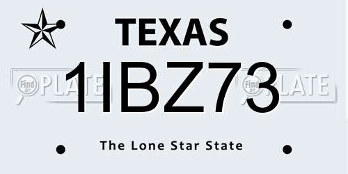 1IBZ73 Texas License Plate