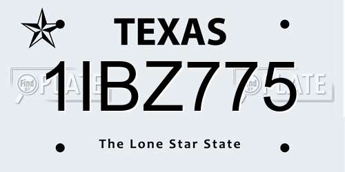 1IBZ775 Texas License Plate