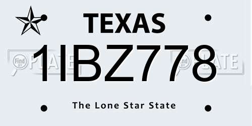 1IBZ778 Texas License Plate