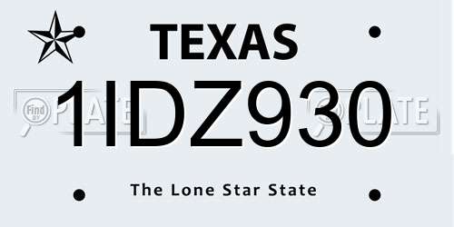 1IDZ930 Texas License Plate