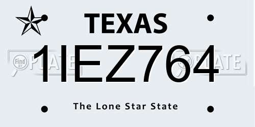 1IEZ764 Texas License Plate