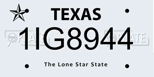 1IG8944 Texas License Plate