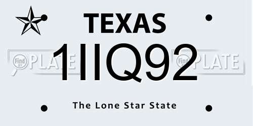 1IIQ92 Texas License Plate