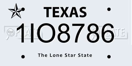1IO8786 Texas License Plate