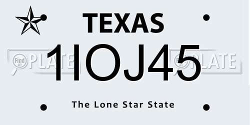 1IOJ45 Texas License Plate