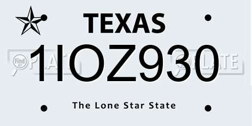 1IOZ930 Texas License Plate