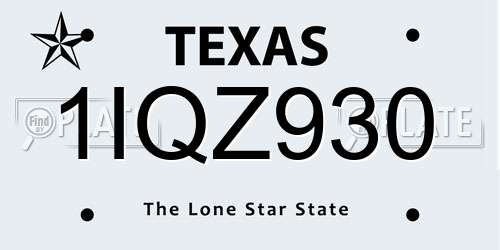 1IQZ930 Texas License Plate