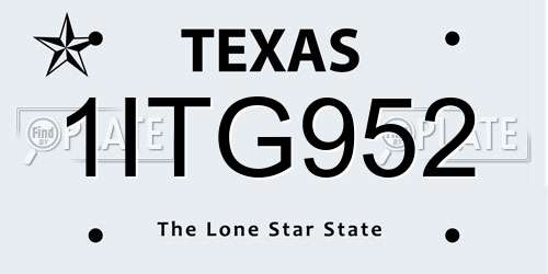 1ITG952 Texas License Plate