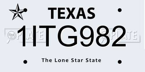 1ITG982 Texas License Plate