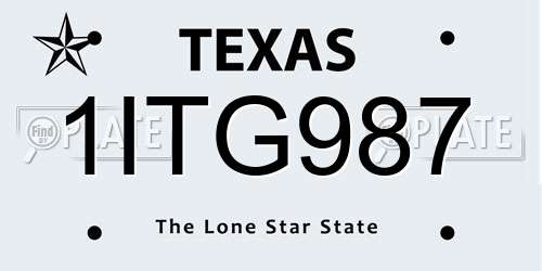 1ITG987 Texas License Plate