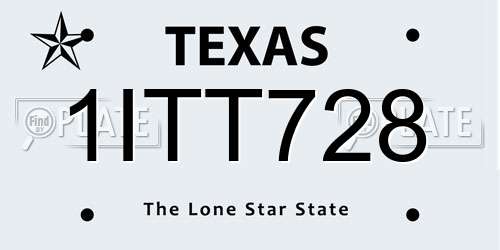 1ITT728 Texas License Plate