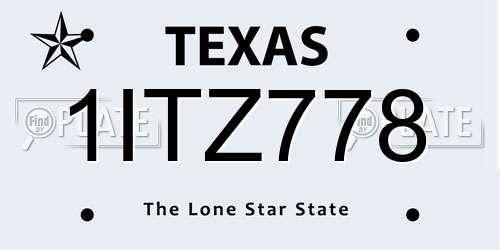 1ITZ778 Texas License Plate