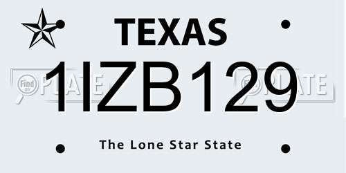 1IZB129 Texas License Plate