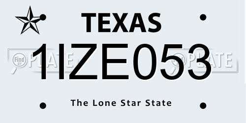 1IZE053 Texas License Plate