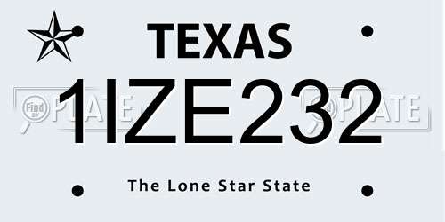 1IZE232 Texas License Plate