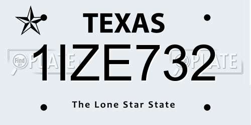 1IZE732 Texas License Plate