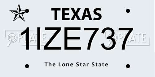 1IZE737 Texas License Plate