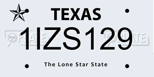 1IZS129 Texas License Plate