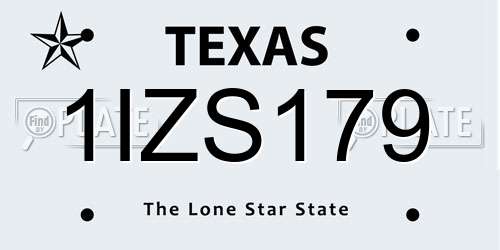 1IZS179 Texas License Plate