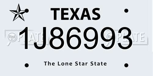 1J86993 Texas License Plate