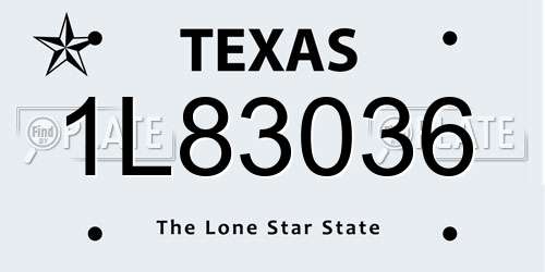 1L83036 Texas License Plate