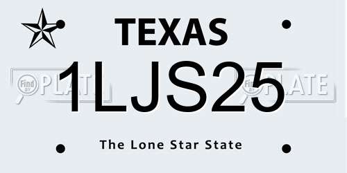 1LJS25 Texas License Plate