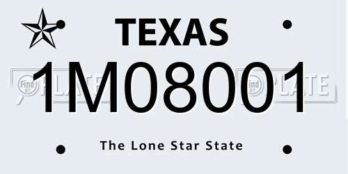 1M08001 Texas License Plate