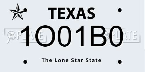 1O01B0 Texas License Plate