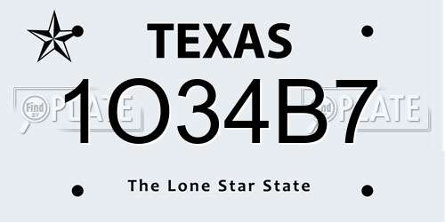 1O34B7 Texas License Plate