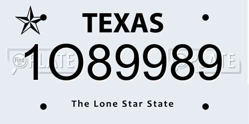 1O89989 Texas License Plate
