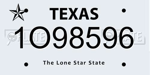 1O98596 Texas License Plate