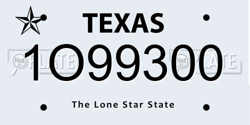 1O99300 Texas License Plate
