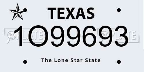 1O99693 Texas License Plate