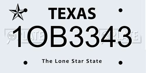 1OB3343 Texas License Plate