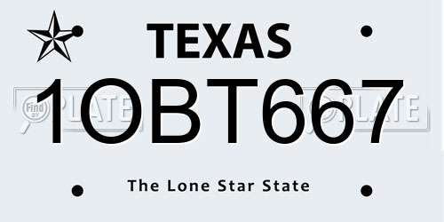 1OBT667 Texas License Plate
