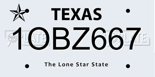 1OBZ667 Texas License Plate