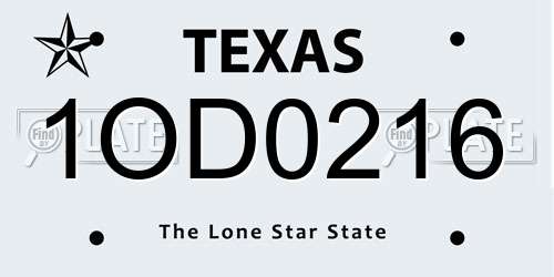 1OD0216 Texas License Plate