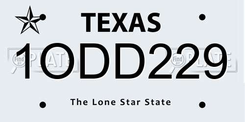 1ODD229 Texas License Plate