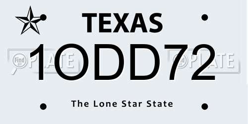 1ODD72 Texas License Plate