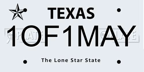 1OF1MAY Texas License Plate