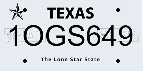 1OGS649 Texas License Plate