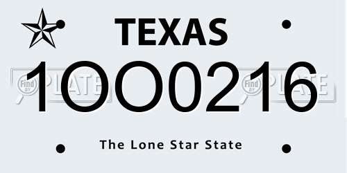 1OO0216 Texas License Plate