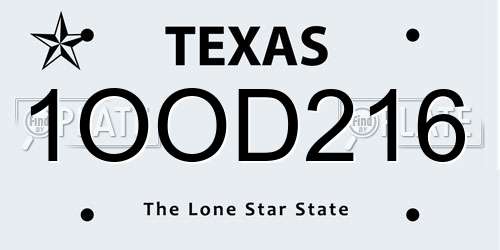 1OOD216 Texas License Plate